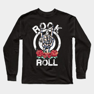 Lets Rock Rock&Roll Vintage Retro Skeleton Hand Rock Concert Long Sleeve T-Shirt